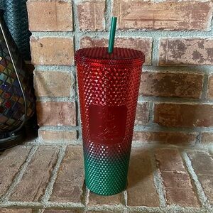 NWT 2022 Starbucks Disney Holiday Red Green Ombre Studded Tumbler